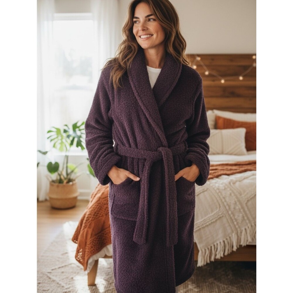 Barefoot Dreams CozyChic Adult Robe Size 1 Purple Plum Soft Plush Belted Wrap